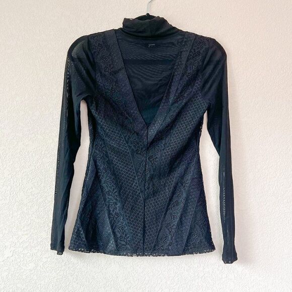 Guess Sheer Black Long Sleeve Top, Size XS - Picture 5 of 6